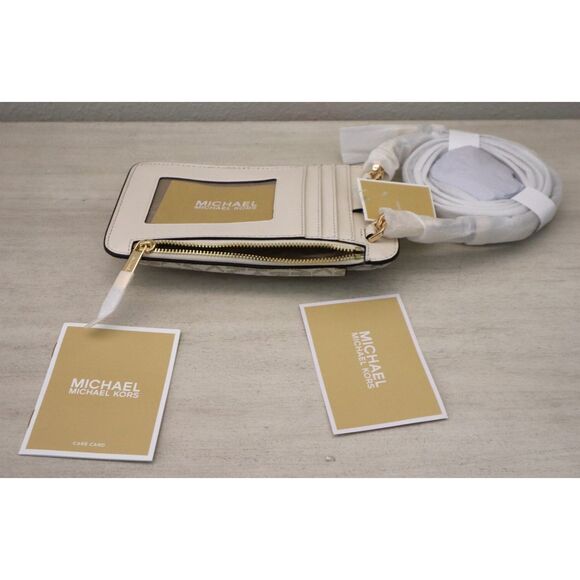 Michael Kors Women's Light Cream Logo Smartphone Crossbody Bag w/Card Holder - Picture 7 of 10